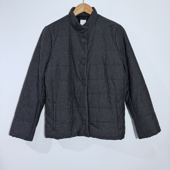 NWT J Jill Charcoal Gray Quilted Poly Puffer Jacket‎ Coat Zip Pockets Size Small